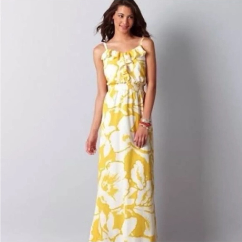 LOFT yellow & white ruffle floral maxi dress. Size: 4 - Picture 8 of 8